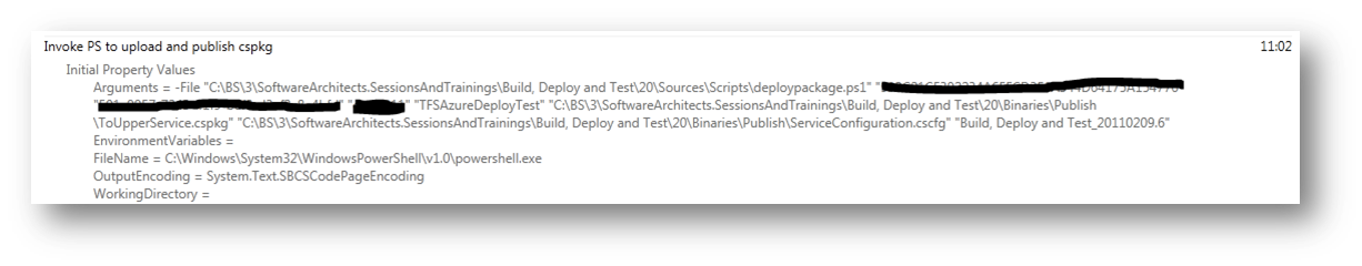 WorkFlow 4.0 build log of deploying to Azure